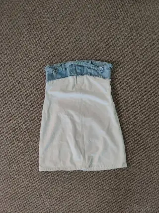 ZARA dámská bílá denim midi sukně s modrým pasem vel. M