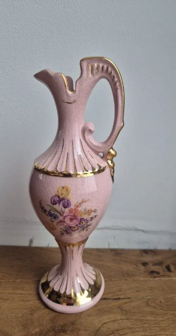 Růžová amfora s uchem - 18,5 cm