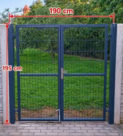3D dvoukřídlá plotová brána RAL7016, včetně sloupků