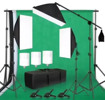 Fotografické studio – 3× softbox LED, stativy, fotopozadí, g