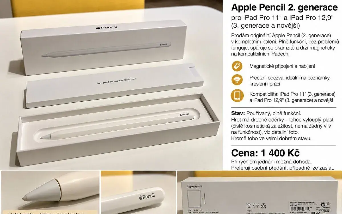 Apple Pencil 2. generace – originál, kompletní balení, plně