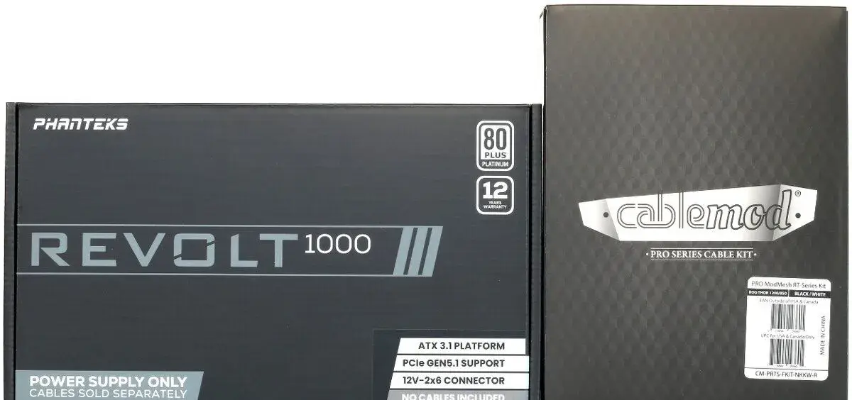Phanteks Revolt 1000W Platinum + CableMod kabely - nové