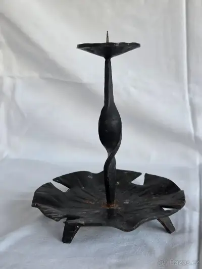 Retro kovaný železný svícen s trnem – 60.–70. léta, 19 cm