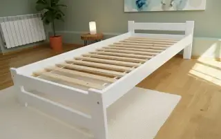 Nová postel borovice 90x200 cm bíla masiv s roštem