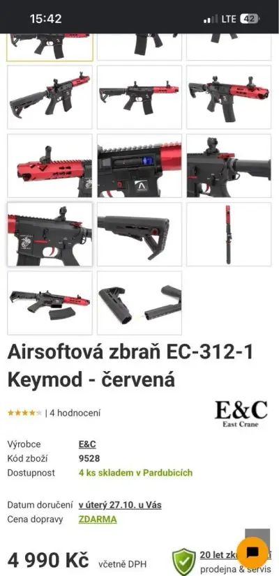Airsoft zbraň M4 v upgradu