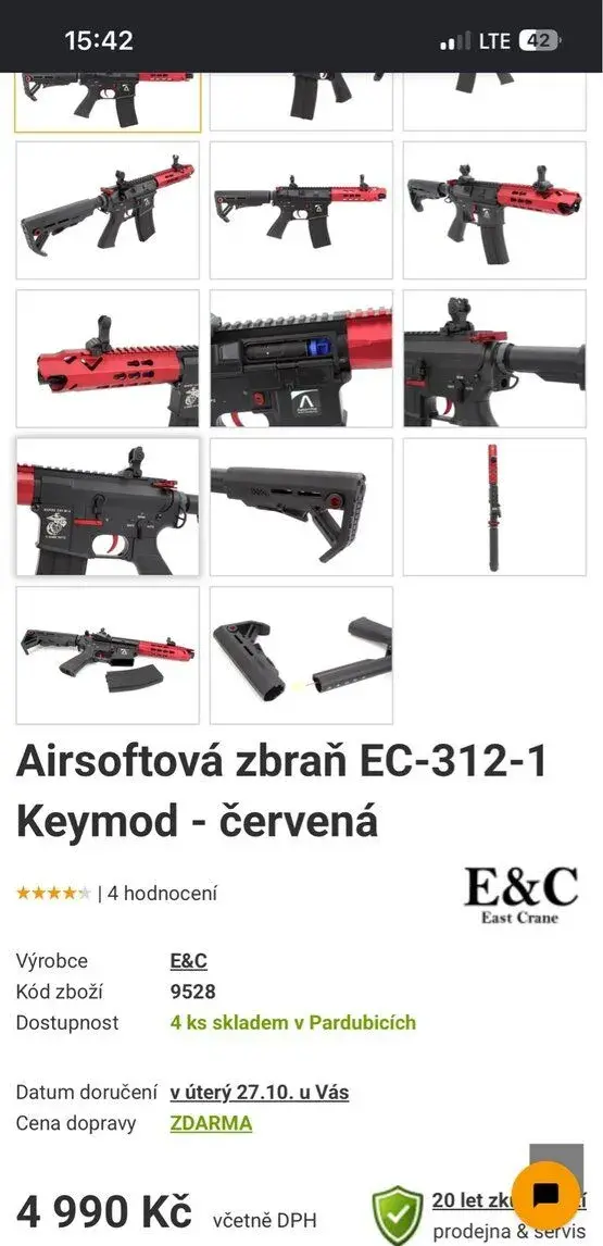Airsoft zbraň M4 v upgradu