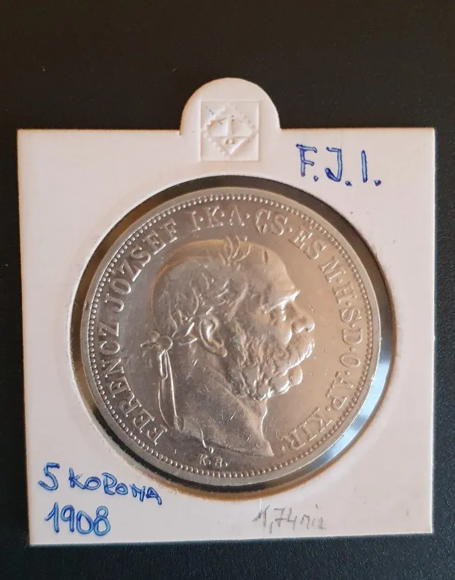 Stříbrná 5 koruna 1908