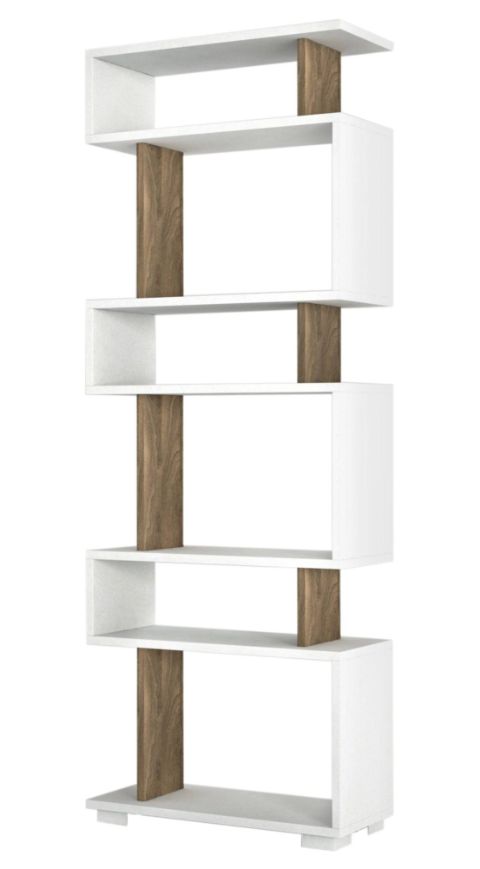Designová knihovna – ořech dřevootšíska/bílá, 60×20×160 cm