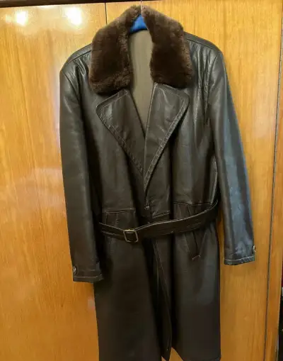 Vintage dlouhý kožený kabát