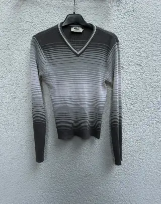 QS. Clothing šedý svetr S/M - V-výstřih - ombré pruhy - dlou