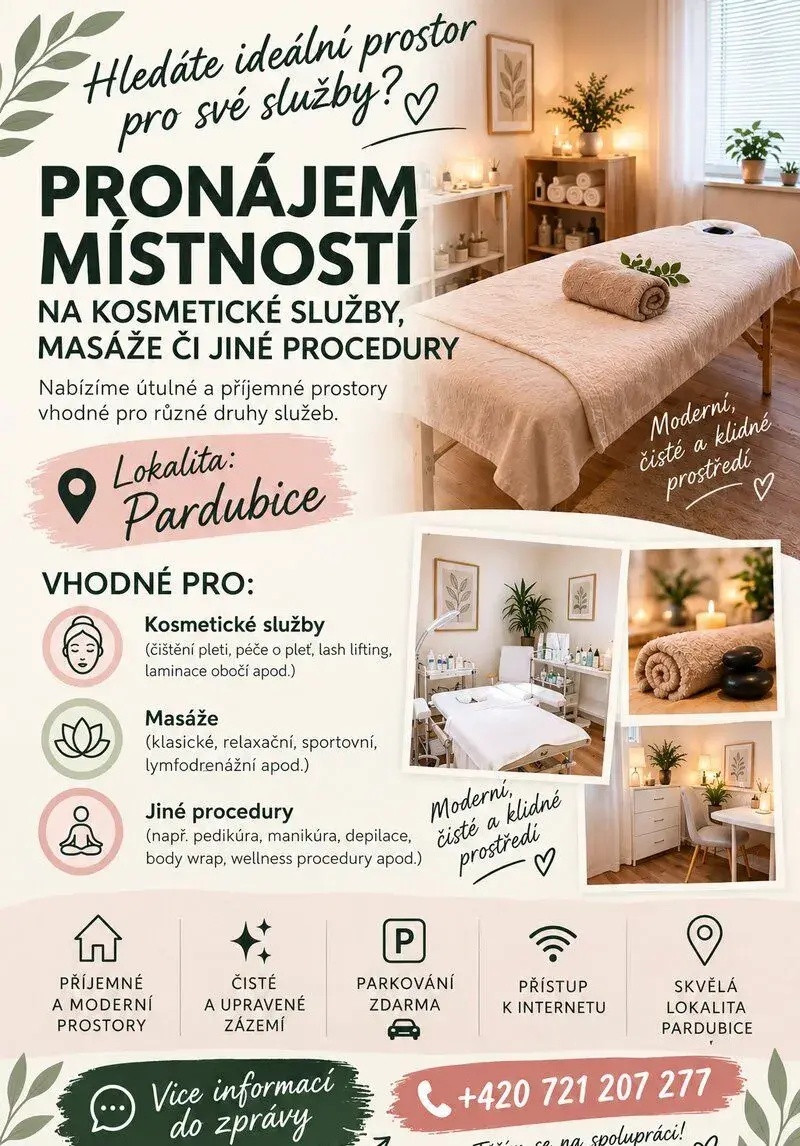 Pronájem místnosti pro kosmetické služby.