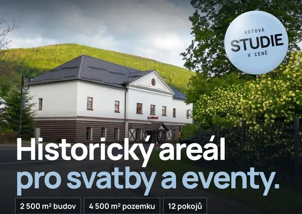 Historický areál 2 500 m² s hotovou studií svatebního areál