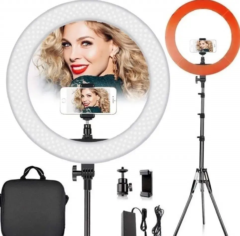 Stmívatelná prstenová fotografická LED lampa se stativem.