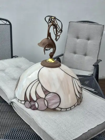 Velký vintage vitrážový lustr v Tiffany stylu – Ø 45–46 cm