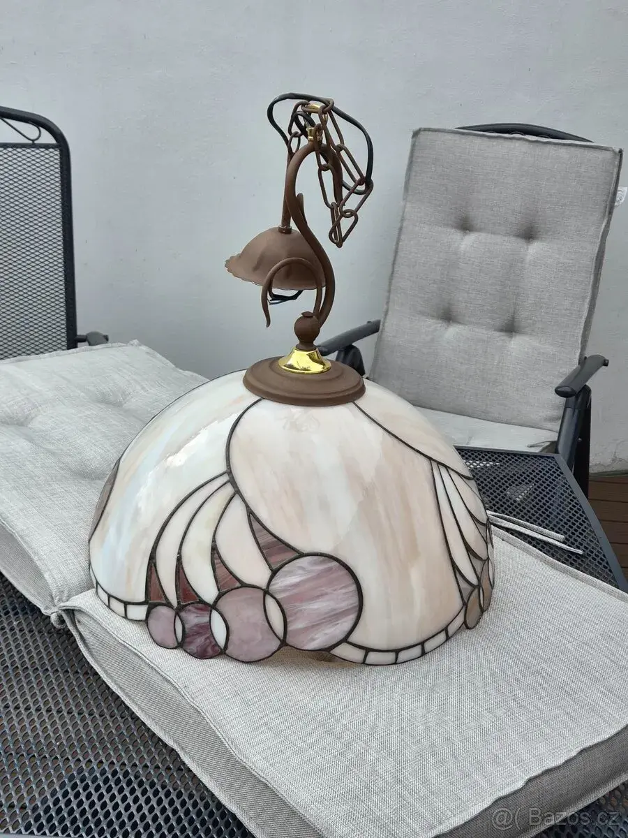 Velký vintage vitrážový lustr v Tiffany stylu – Ø 45–46 cm
