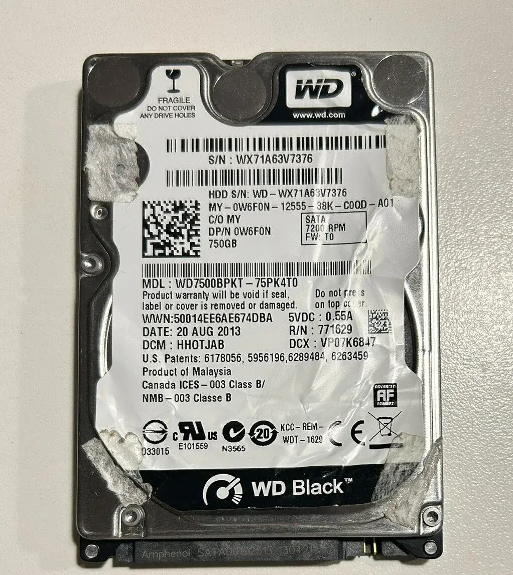 Použitý HDD WD BLACK 750GB 2,5"