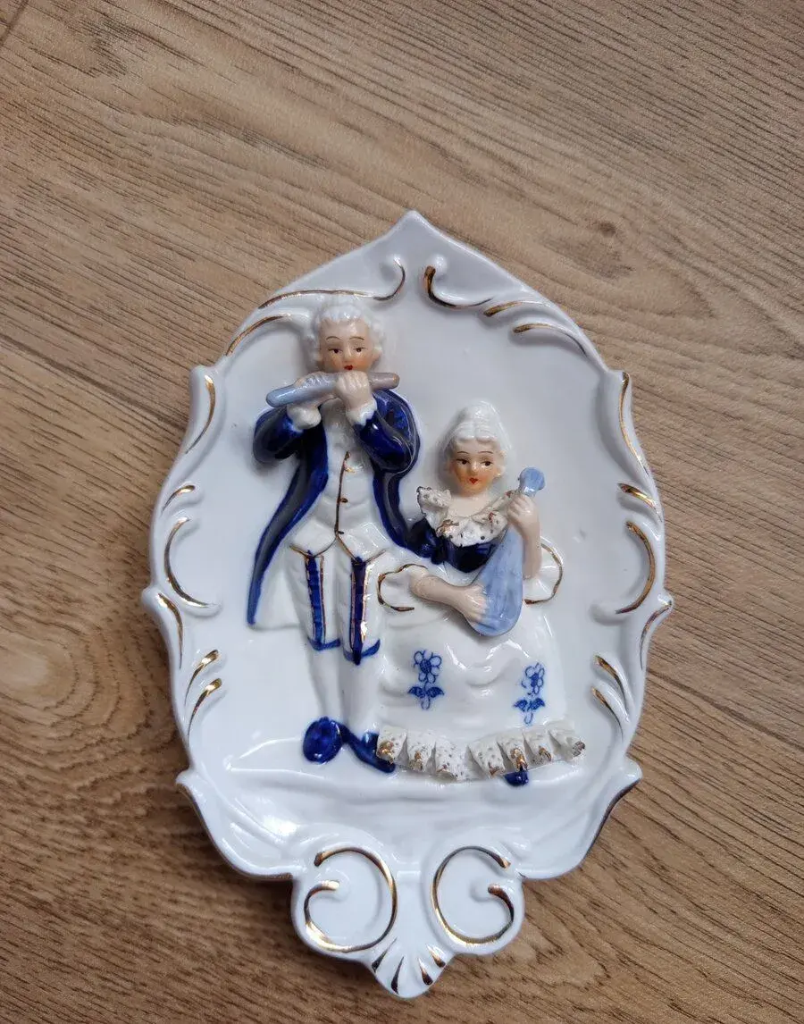 Retro porcelánová nástěnná dekorace / obraz – Rokokový pár