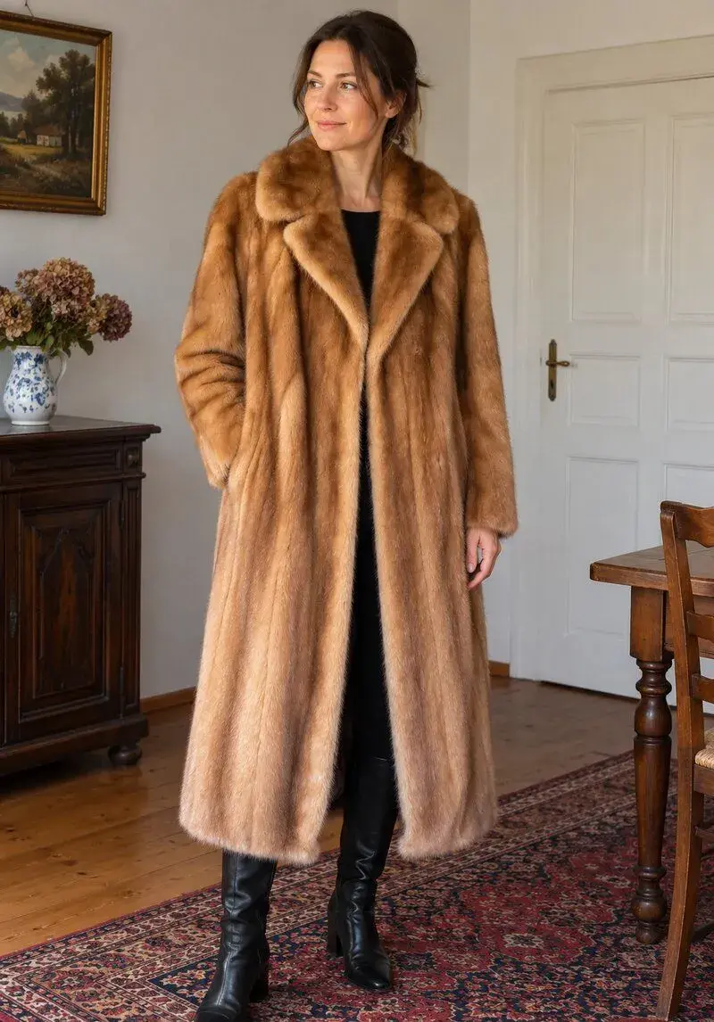 Dlouhý dámský norkový kožich