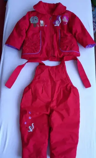 Dívčí zimní set Bunda + kalhoty s laclem červený