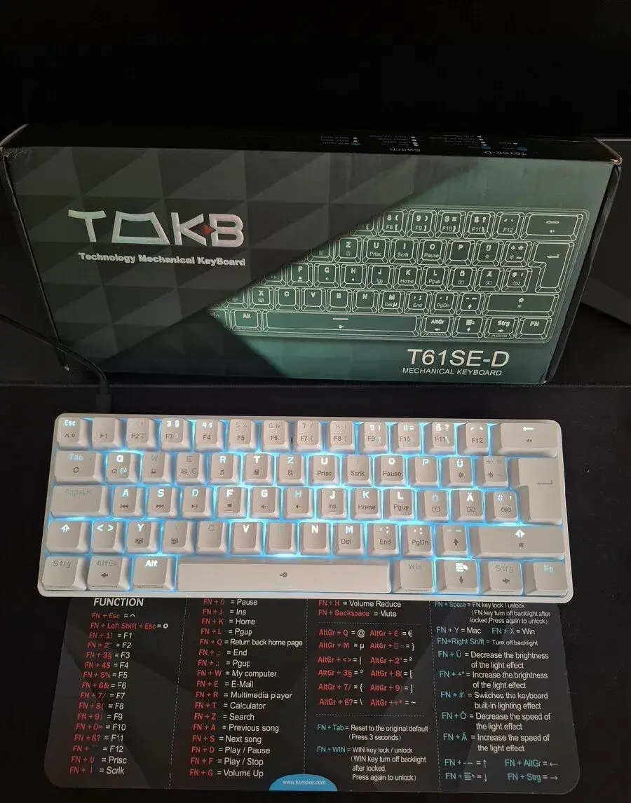 Mechanická herní klávesnice TMKB T61SE-D 60% bílá – NOVÁ