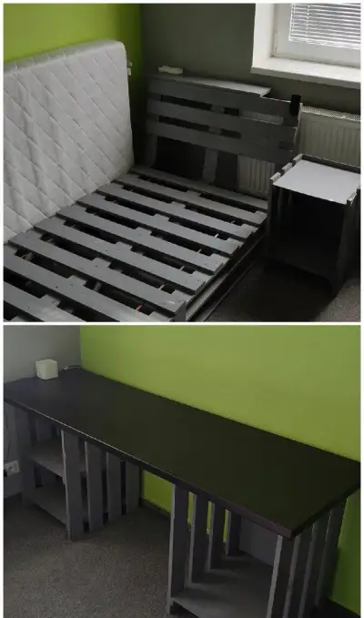 Pokojový set: postel, stůl, noční stolek