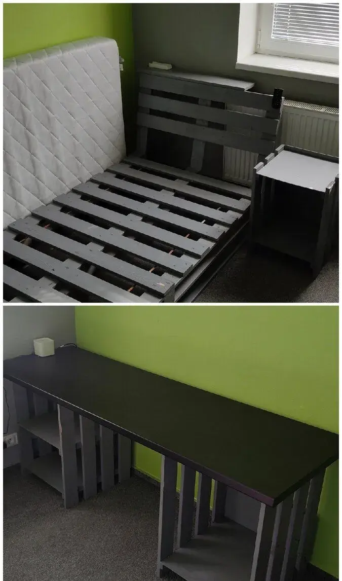 Pokojový set: postel, stůl, noční stolek
