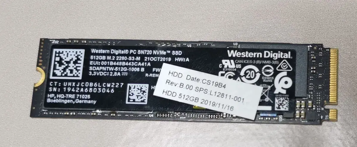 SSD NVMe 512GB WD SN720 HP PN: L12811-001