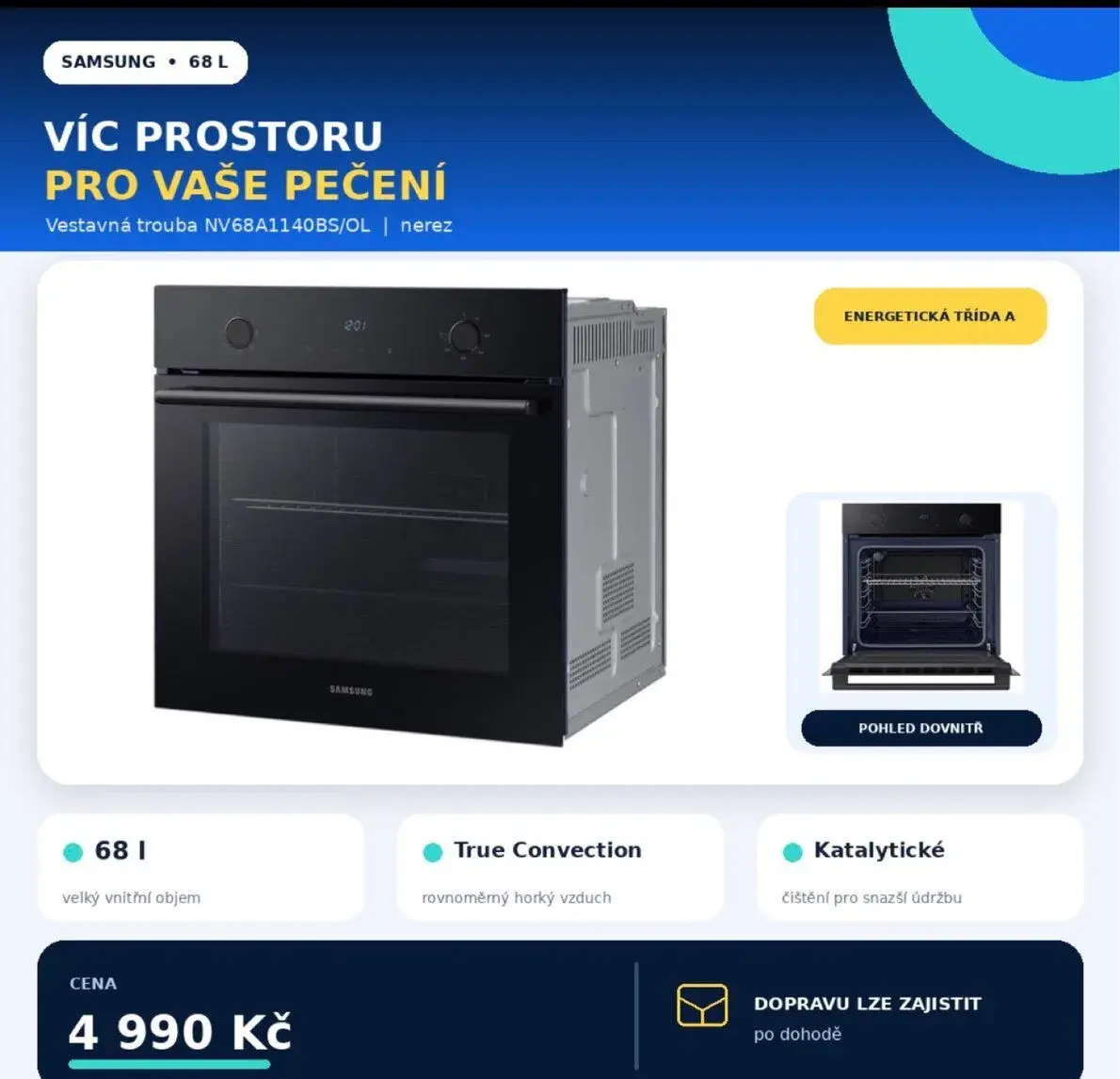 Vestavná trouba Samsung NV68A1140BS/OL, 68 l, nerez
