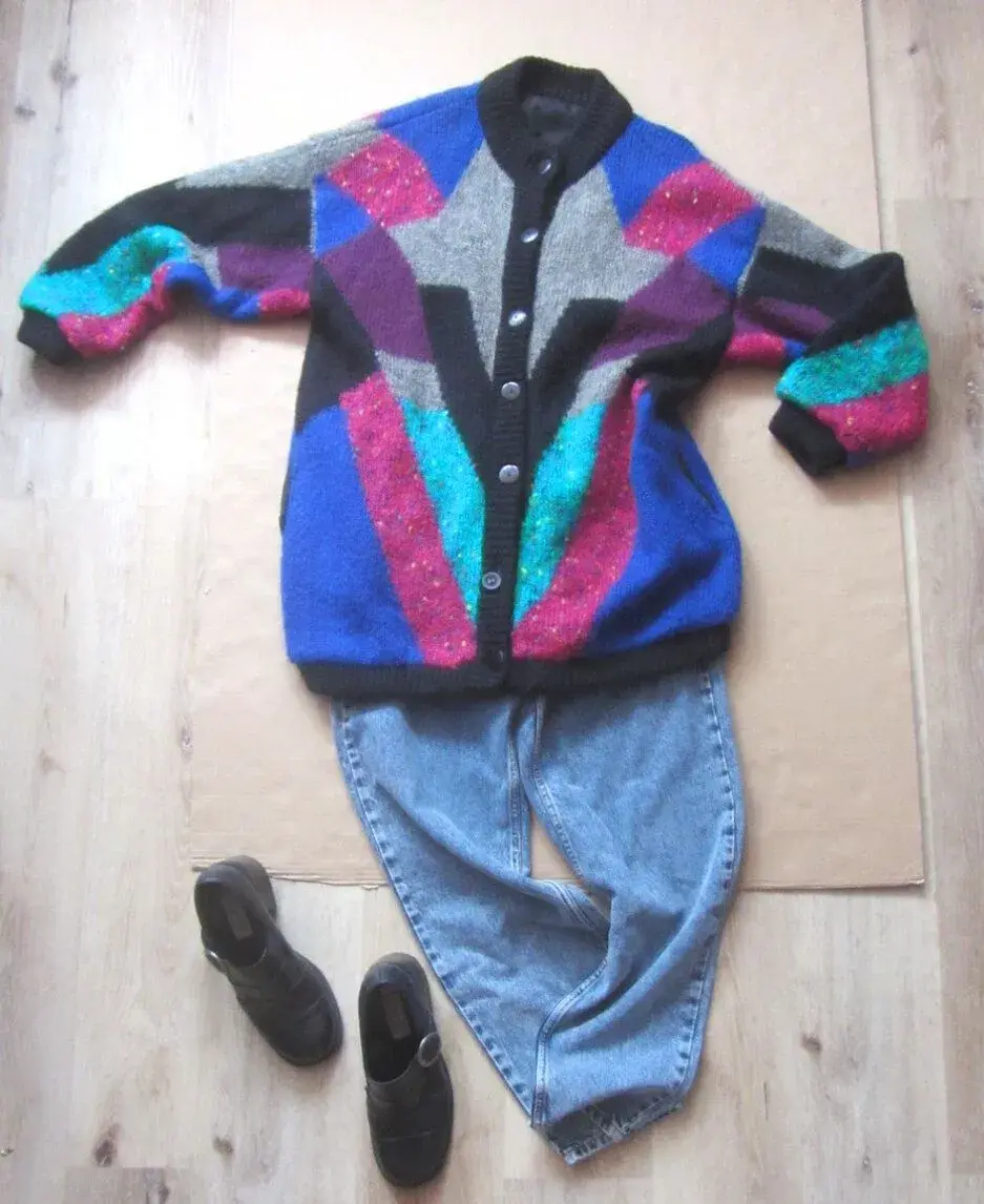 Vintage 80s/90s teplý colorblock dámský kardigan