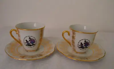 KARLOVARSKÝ PORCELÁN - 2 hrnečky s podšálky značeno