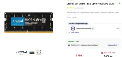 1x 16GB DDR5-5200 notebook