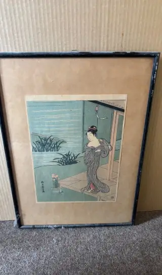 Japonské reprodukce – obrazy v rámu (2 ks, ukiyo-e styl)