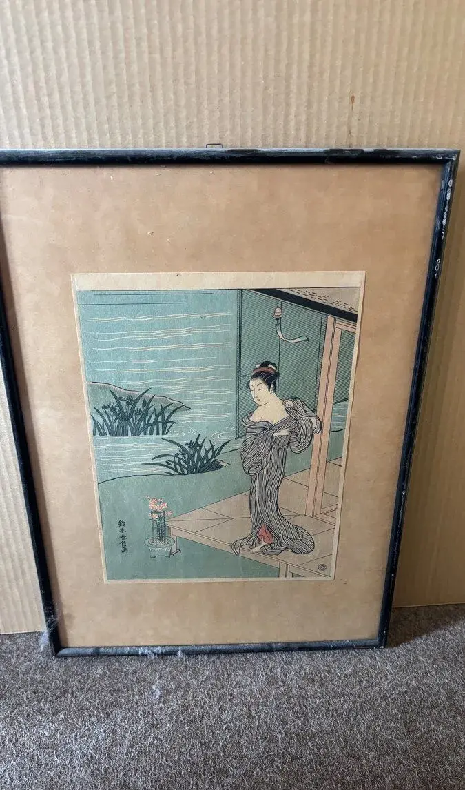 Japonské reprodukce – obrazy v rámu (2 ks, ukiyo-e styl)