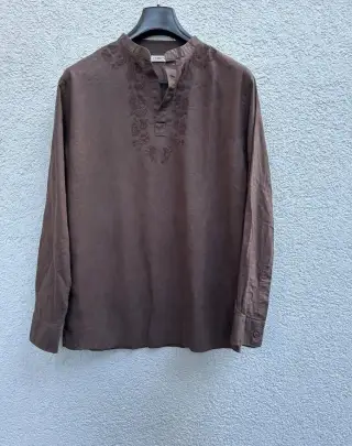 CHEROKEE XL hnědá lněná košile - 55% len - výšivka paisley -