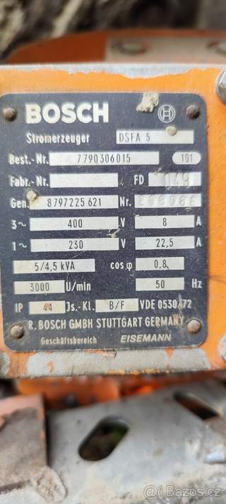 Generátor alternátor 3f 5,5kW, jedna fáze má 20A 4,5kW