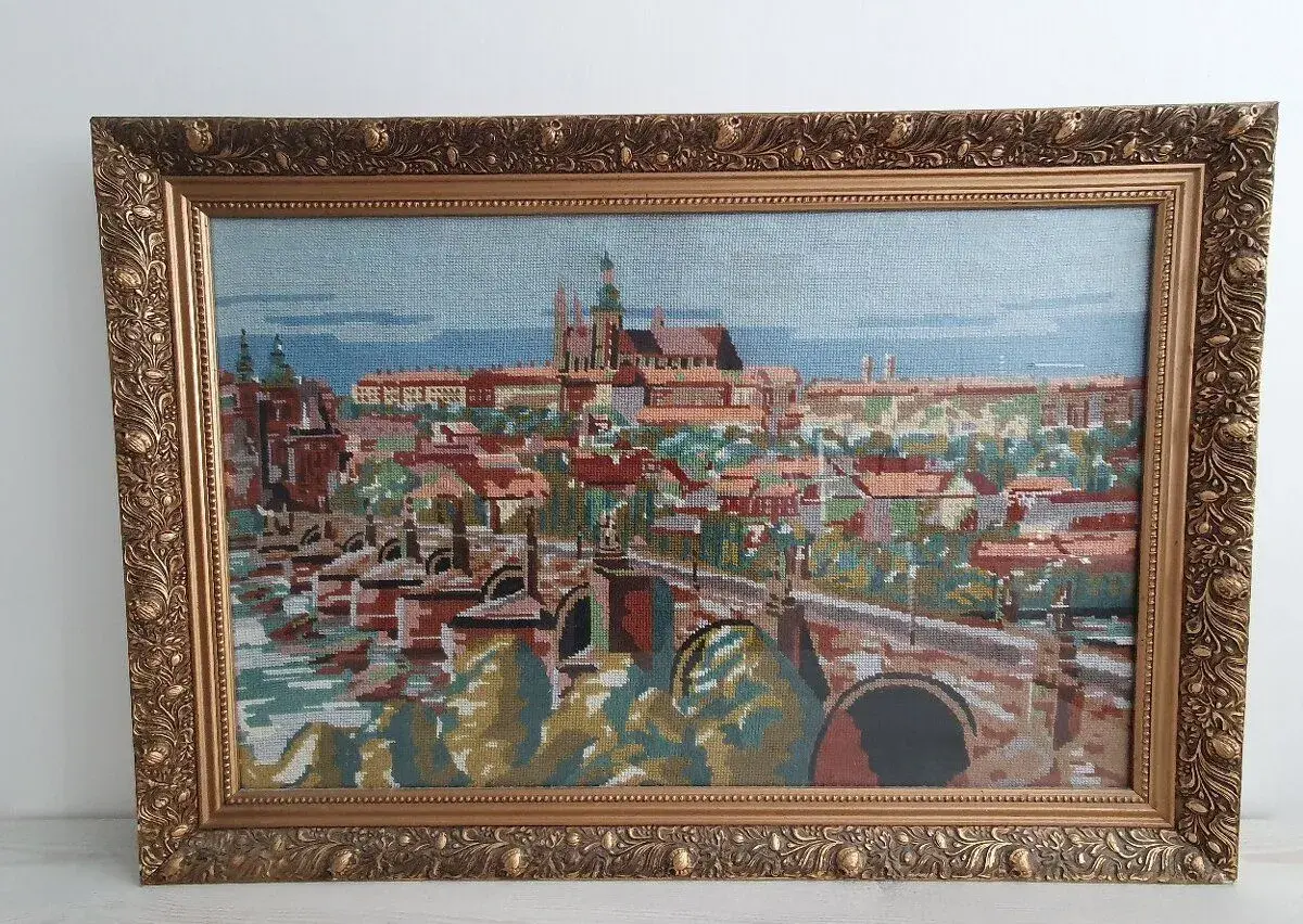 Ručně háčkovaný obraz Praha - Hradčany