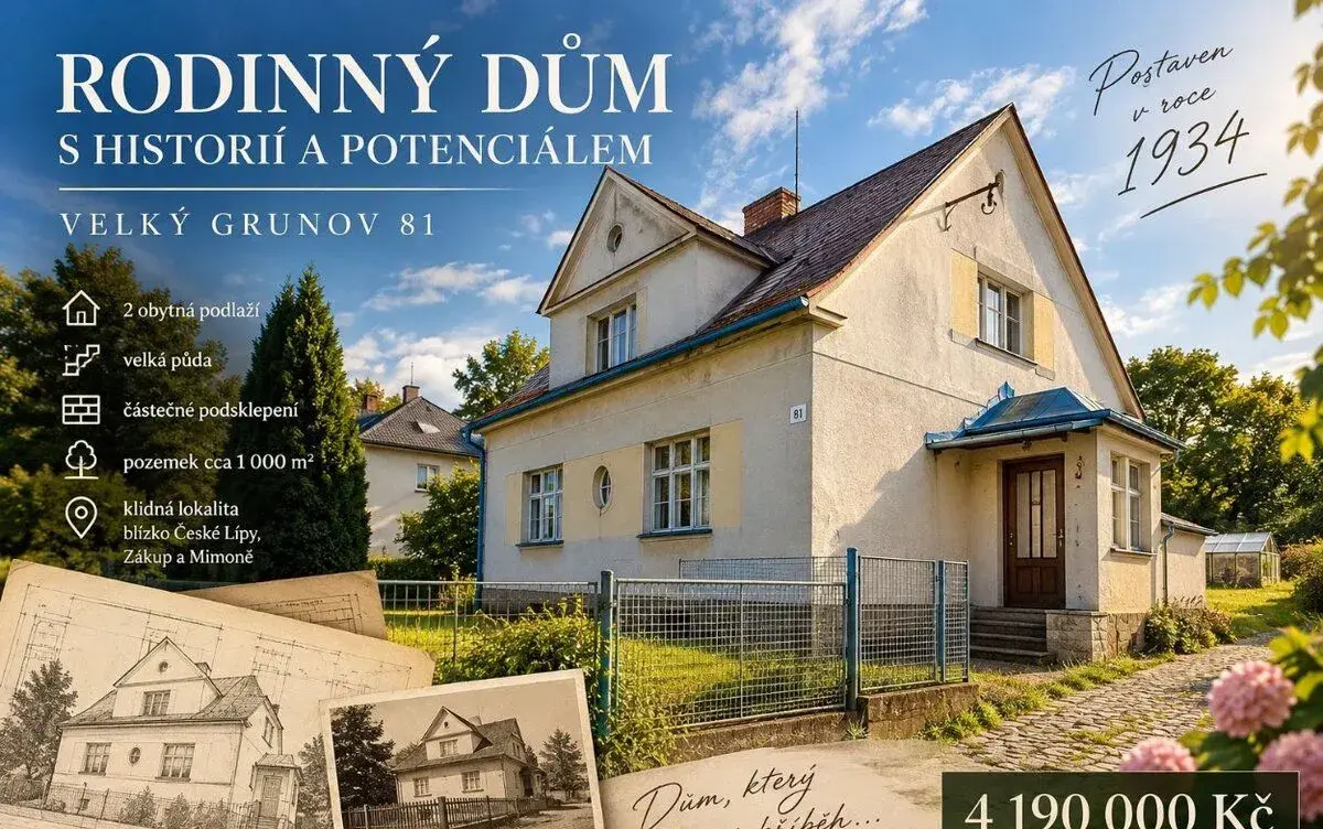 Rodinný dům s historií – Velký Grunov, pozemek 1 000 m²