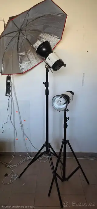 foto světla stativy, deštníky, pozadí.