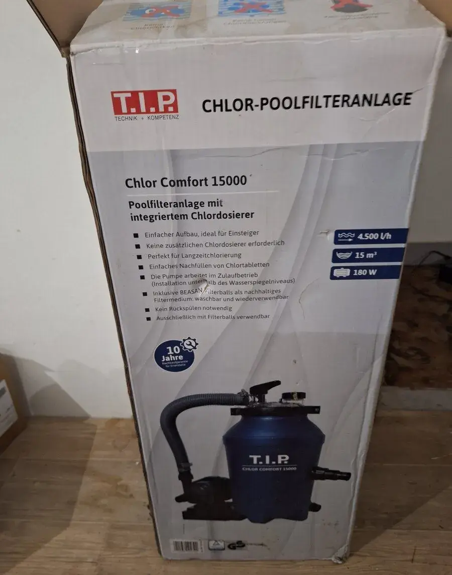 Nová bazénová filtrace 2v1 T.I.P. Chlor Comfort 15000 (s dáv
