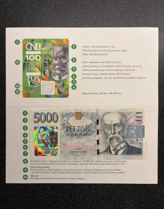 Výroční 5000 Kč ČNB s přítiskem – postupky, UNC