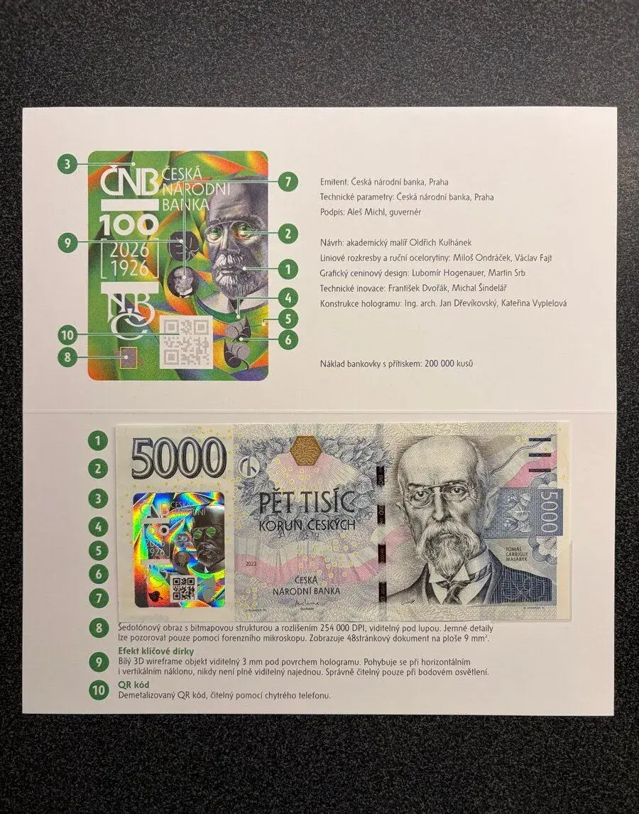 Výroční 5000 Kč ČNB s přítiskem – postupky, UNC