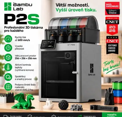 Bambu Lab P2S Combo + AMS 2 Pro NOVÁ, 2 roky záruka