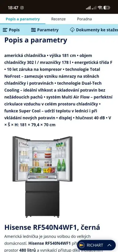 Americká lednice Hisense RF540N4WF1 černá