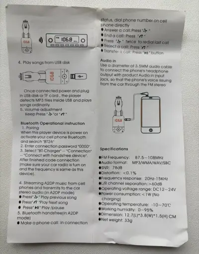 NOVÝ Bluetooth FM transmitter do auta – handsfree, MP3, USB