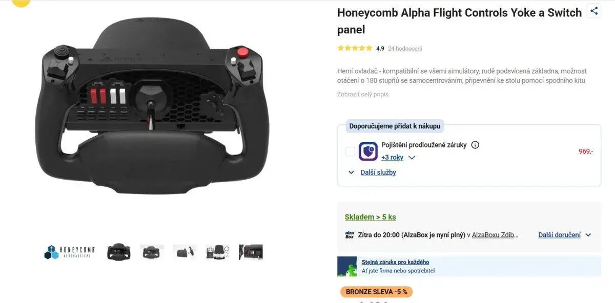 Kompletní letecký simulátor: Honeycomb Alpha + Bravo + Pedál