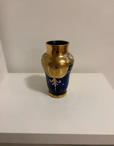 Váza kobaltově modrá vysoký smalt, zlato, 16 cm