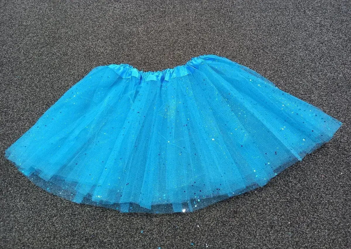 Tylová tutu sukně, cca 3-6 let, světle modrá s flitry
