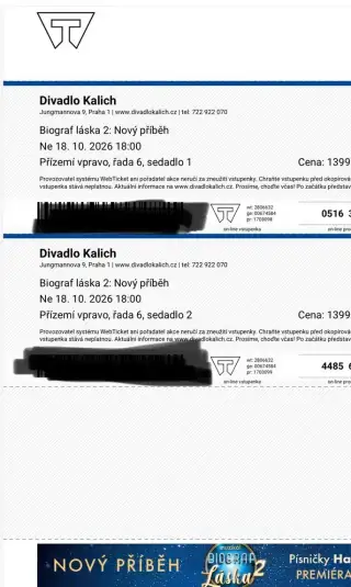 2x lístek do Divadla Kalich