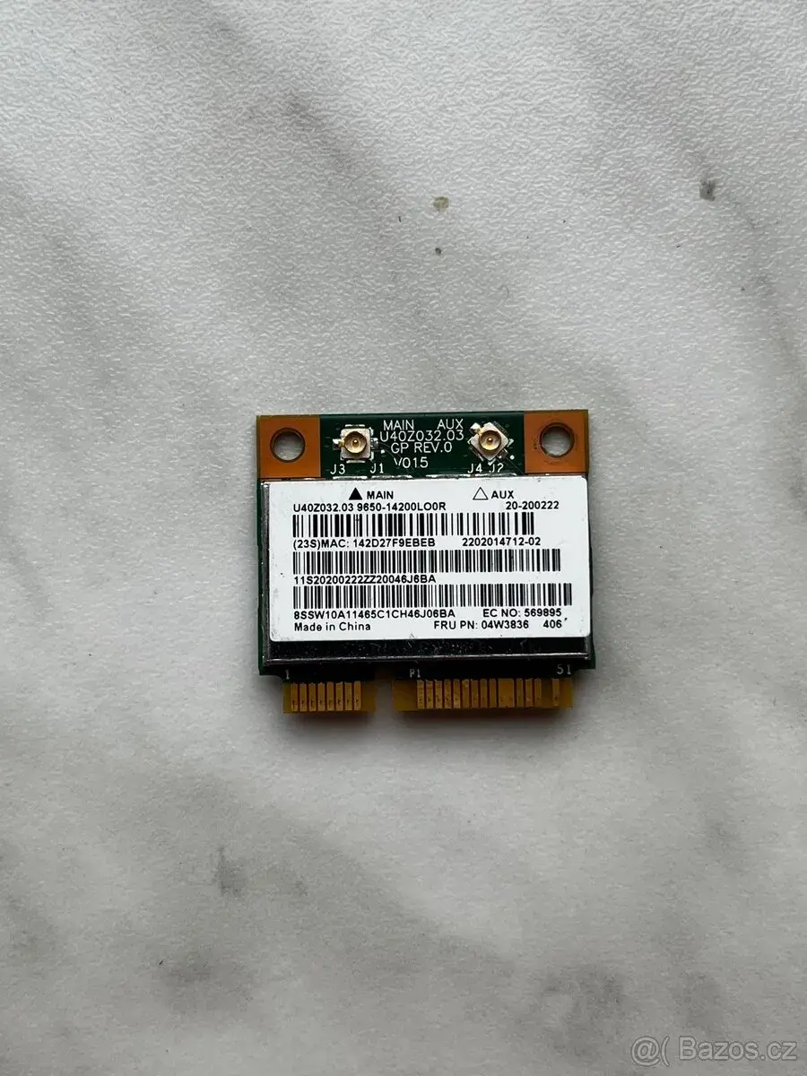 Interní WiFi + Bluetooth karta Broadcom BCM943142HM