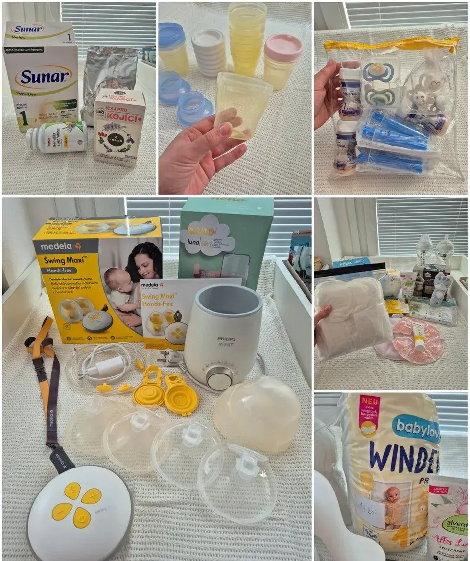 Medela odsávačka, ohřívač, sunar, vložky do podprsenky